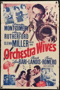 8x628 ORCHESTRA WIVES 1sh R54 close up of Glenn Miller playing trombone, Lynn Bari, Carole Landis!