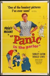 8x637 PANIC IN THE PARLOR 1sh '56 Shirley Eaton, wacky Peggy Mount, art of sailors w/bra!
