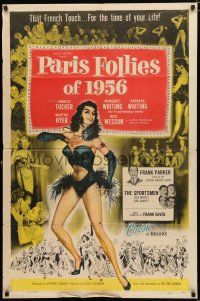 8x641 PARIS FOLLIES OF 1956 1sh '56 great artwork of super sexy French showgirl!