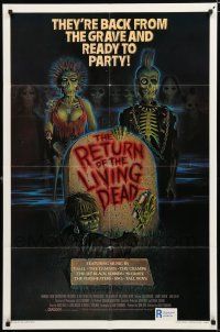 8x704 RETURN OF THE LIVING DEAD 1sh '85 artwork of wacky punk rock zombies by tombstone!