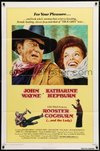 8x725 ROOSTER COGBURN 1sh '75 great art of John Wayne & Katharine Hepburn!