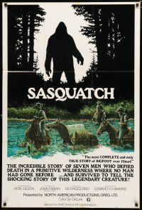 8x733 SASQUATCH 1sh '78 cool art of men searching for Bigfoot in the woods by Marv Boggs!