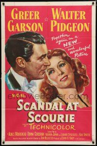 8x736 SCANDAL AT SCOURIE 1sh '53 great close up art of smiling Greer Garson & Walter Pidgeon!