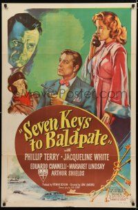 8x748 SEVEN KEYS TO BALDPATE style A 1sh '47 art of sexy Jacqueline White & Phillip Terry!