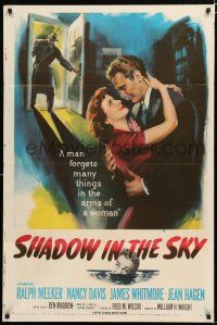 8x753 SHADOW IN THE SKY 1sh '52 Ralph Meeker forgets many things in the arms of Jean Hagen!