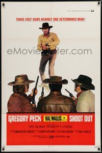 8x763 SHOOT OUT 1sh '71 great full-length image of gunfighter Gregory Peck vs. 3 fast guns!