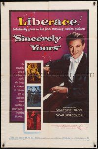 8x774 SINCERELY YOURS 1sh '55 famous pianist Liberace brings a crescendo of love to empty lives!