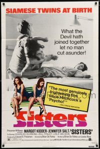 8x775 SISTERS 1sh '73 Brian De Palma, Margot Kidder is a set of conjoined twins!