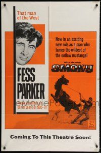 8x782 SMOKY advance 1sh '66 western cowboy Fess Parker tames outlaw mustang!