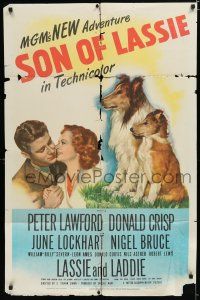 8x792 SON OF LASSIE 1sh '45 Peter Lawford, art of the classic canine star & puppy!