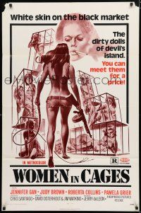 8x977 WOMEN IN CAGES 1sh '71 Joe Smith art of sexy girls behind bars, Pam Grier!