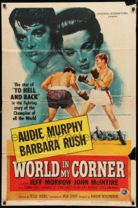 8x978 WORLD IN MY CORNER 1sh '56 great art of champion boxer Audie Murphy in the ring!