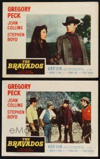 8y959 BRAVADOS 2 LCs '58 cool western images of Gregory Peck with gun and sexy Joan Collins!