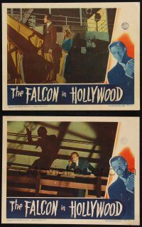 8y968 FALCON IN HOLLYWOOD 2 LCs '44 detective Tom Conway, where next will the killer strike!