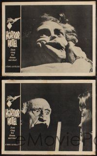 8y913 HORROR HOTEL 3 LCs '60 creepy English horror images, cool border art of skeleton hand!
