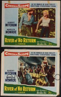 8y932 RIVER OF NO RETURN 3 LCs '54 sexy Marilyn Monroe, Robert Mitchum, Tommy Rettig, Otto Preminger