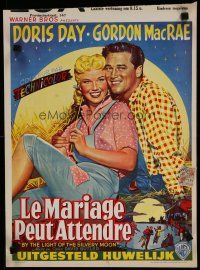 8z527 BY THE LIGHT OF THE SILVERY MOON Belgian '53 romantic artwork of Doris Day & Gordon McRae!