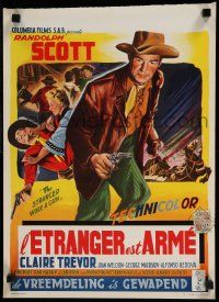 8z604 STRANGER WORE A GUN Belgian '53 cool art of cowboy Randolph Scott!