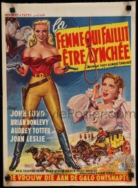 8z618 WOMAN THEY ALMOST LYNCHED Belgian '53 art of super sexy female gunfighter Audrey Totter!