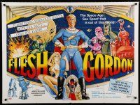 8z447 FLESH GORDON British quad '74 sexy sci-fi spoof, wacky erotic super hero art by George Barr!
