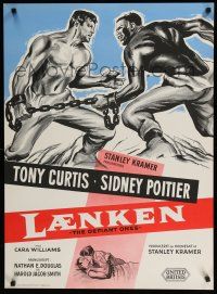 8z781 DEFIANT ONES Danish '59 art of escaped cons Tony Curtis & Sidney Poitier chained together!