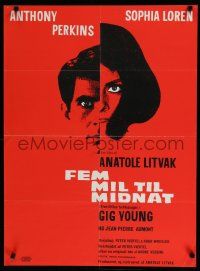 8z795 FIVE MILES TO MIDNIGHT Danish '63 Le Couteau dans la Plaie, Sophia Loren & Anthony Perkins!