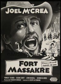 8z797 FORT MASSACRE Danish '58 Joel McCrea & Forrest Tucker fight the fierce Apache!