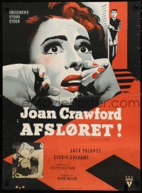 8z839 SUDDEN FEAR Danish '53 close up Stilling art of terrified Joan Crawford, Jack Palance