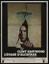 8z298 ESCAPE FROM ALCATRAZ French 15x21 '79 cool artwork of Clint Eastwood busting out by Lettick!