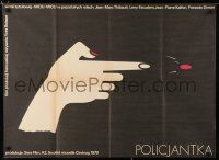 8z101 WOMAN COP Polish 27x38 '83 cool Wasilewski art of hand gun shooting fingernail bullet!