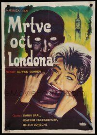 8z193 DEAD EYES OF LONDON Yugoslavian 19x27 '65 Die Toten Augen von London, art of woman & beast!