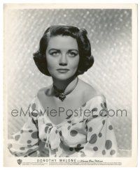 9a236 DOROTHY MALONE 8.25x10 still '50s great close portrait in polka dot dress & cool necklace!