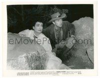 9a469 JOHNNY GUITAR 8x10.25 still '54 c/u of Joan Crawford & Sterling Hayden hiding behind rocks!