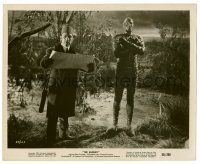 9a642 MUMMY 8x10 still '59 guy wearing fez with Christopher Lee as the bandaged monster in swamp!