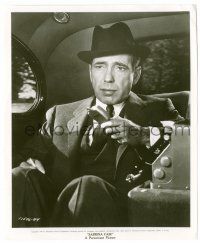 9a761 SABRINA 8.25x10 still '50s c/u of Humphrey Bogart talking on radio in back seat of car!