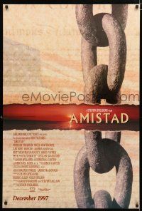 9b058 AMISTAD advance DS 1sh '97 Morgan Freeman, Steven Spielberg, cool flag & chains design!