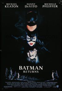 9b099 BATMAN RETURNS 1sh '92 collage of Michael Keaton, Danny DeVito, sexy Michelle Pfeiffer!