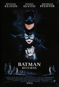 9b100 BATMAN RETURNS white date advance 1sh '92 Keaton, Danny DeVito, sexy Michelle Pfeiffer!