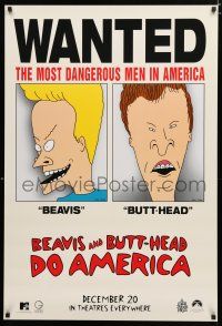 9b102 BEAVIS & BUTT-HEAD DO AMERICA teaser 1sh '96 Mike Judge, most dangerous men in America!