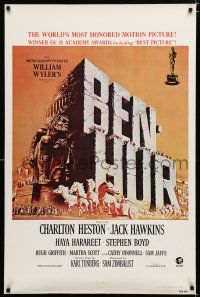 9b105 BEN-HUR 1sh R74 Charlton Heston, William Wyler classic religious epic, cool chariot art!