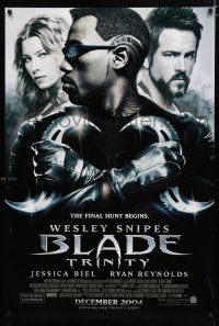 9b116 BLADE TRINITY advance DS 1sh '04 Wesley Snipes, toughguy Ryan Reynolds, Jessica Biel!