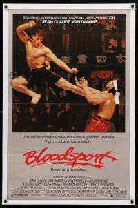 9b119 BLOODSPORT 1sh '88 cool image of Jean Claude Van Damme kicking Bolo Yeung, martial arts!