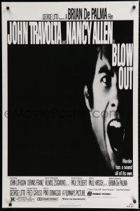 9b123 BLOW OUT 1sh '81 John Travolta, Brian De Palma, murder has a sound all of its own!
