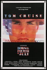 9b129 BORN ON THE FOURTH OF JULY DS 1sh '89 Oliver Stone, great patriotic image of Tom Cruise!