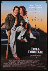 9b144 BULL DURHAM 1sh '88 great image of baseball player Kevin Costner & sexy Susan Sarandon!
