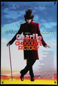9b155 CHARLIE & THE CHOCOLATE FACTORY July 2005 advance DS 1sh '05 Johnny Depp as Willy Wonka!
