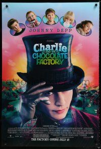 9b154 CHARLIE & THE CHOCOLATE FACTORY advance DS 1sh '05 Johnny Depp, directed by Tim Burton!