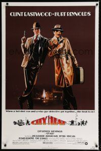9b162 CITY HEAT 1sh '84 art of Clint Eastwood the cop & Burt Reynolds the detective by Fennimore!