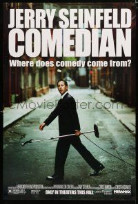 9b167 COMEDIAN advance 1sh '02 great image of Jerry Seinfeld walking across street with microphone!