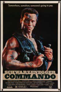 9b168 COMMANDO 1sh '85 tough guy Arnold Schwarzenegger is going to make someone pay!